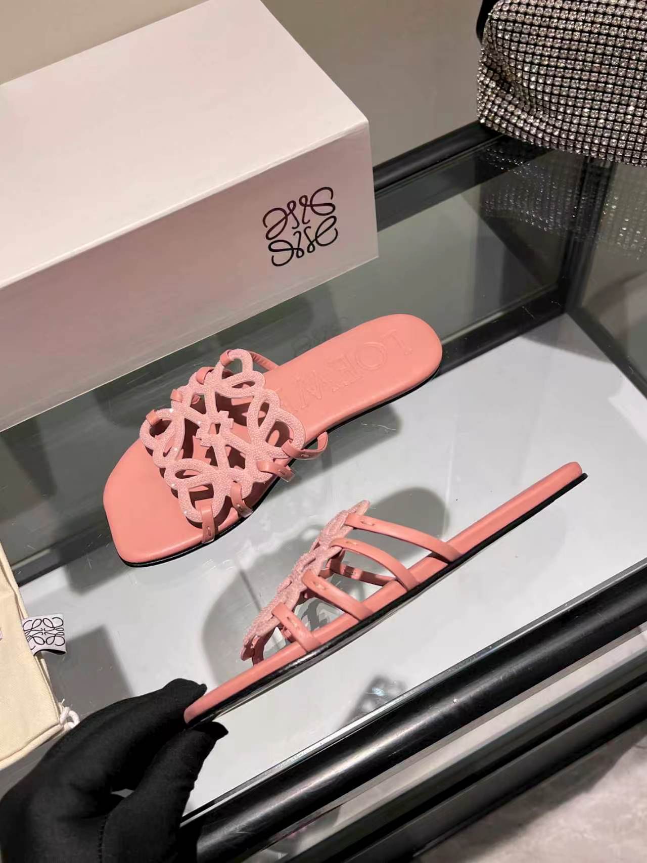 Crystal Embellished Cutout Slide Sandals | Premium Leather Summer Slippers