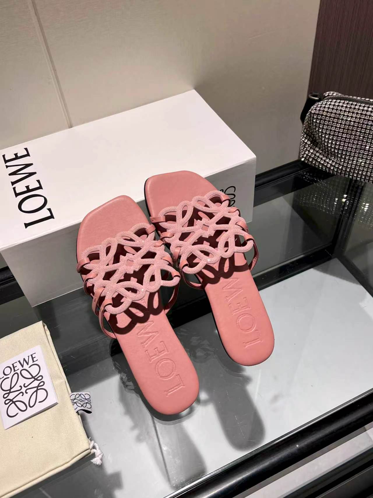 Crystal Embellished Cutout Slide Sandals | Premium Leather Summer Slippers