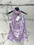 Monogram Print High Neck Sleeveless Top | Elegant Women's Summer Blouse