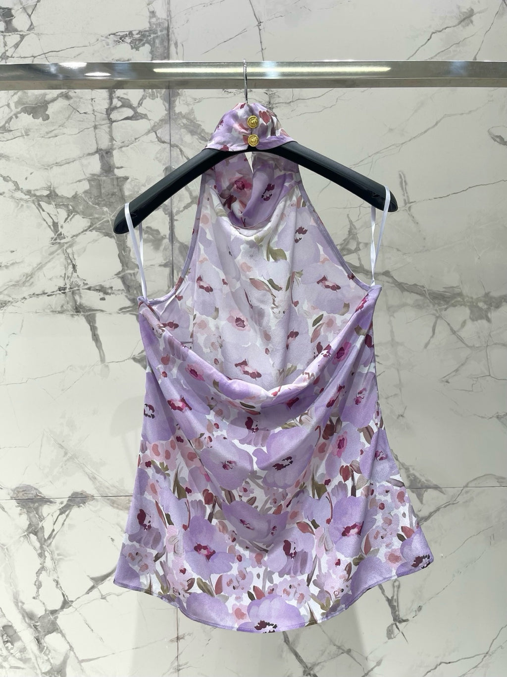 Monogram Print High Neck Sleeveless Top | Elegant Women's Summer Blouse
