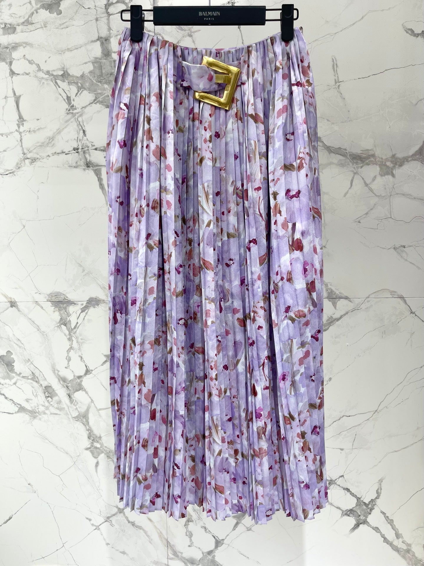 Floral Print High Neck Top & Pleated Midi Skirt Set