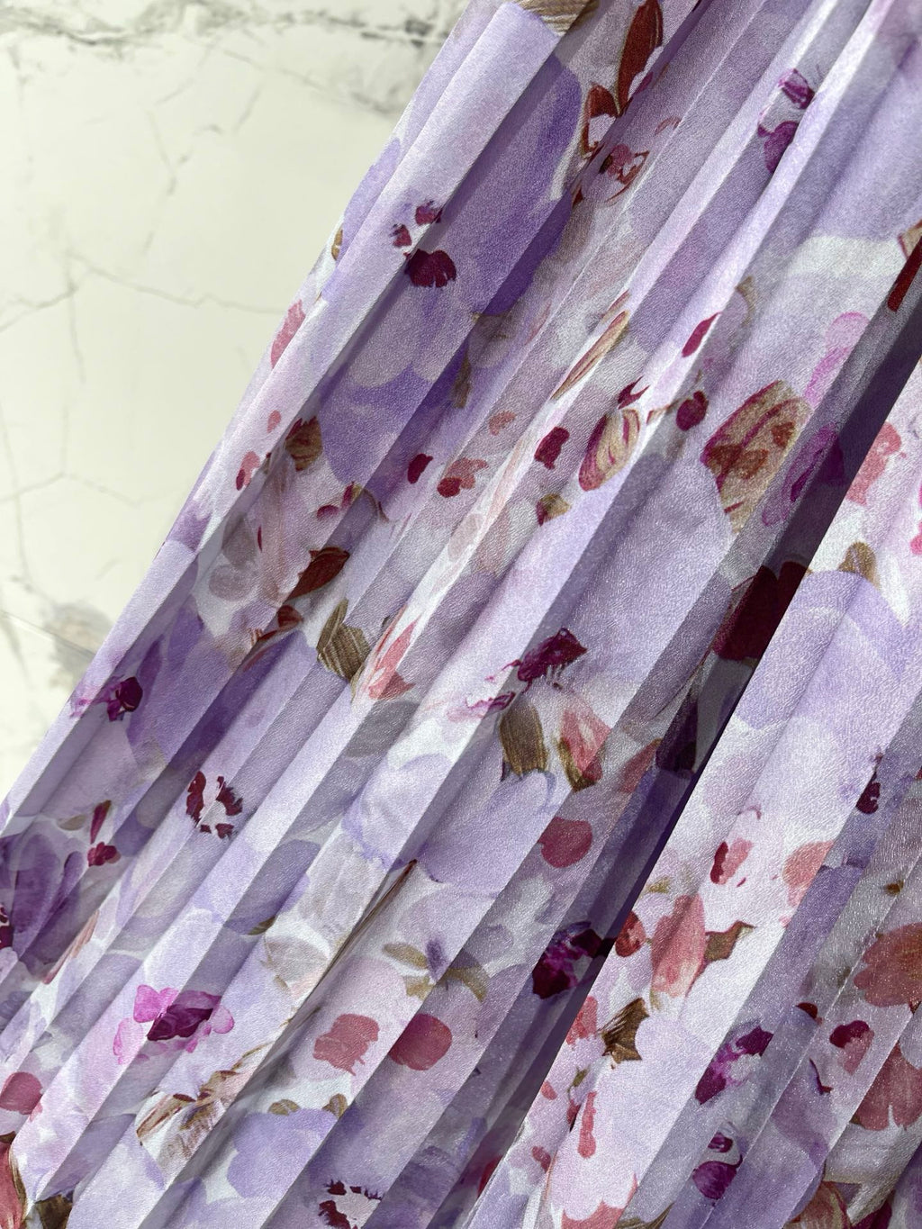 Floral Print High Neck Top & Pleated Midi Skirt Set