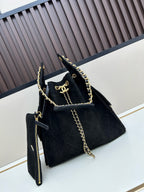 Large Suede Hobo Bucket Bag | Quilted Texture