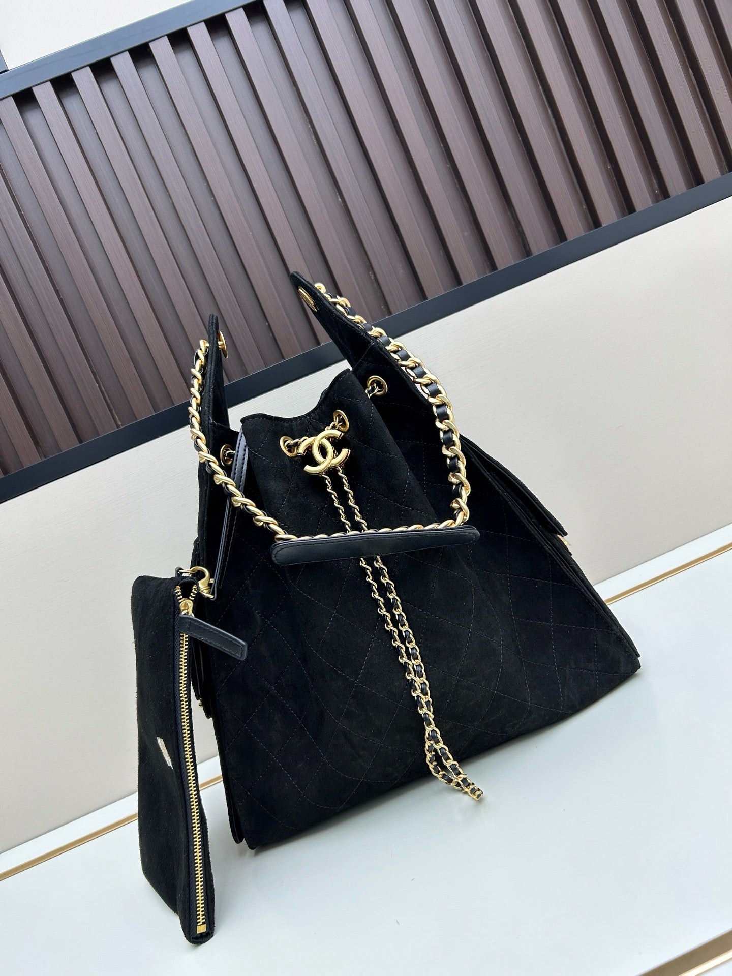 Large Suede Hobo Bucket Bag | Quilted Texture