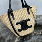 TEEN Plant Fiber & Calfskin Soft Classic Basket Bag  (Premium Quality)