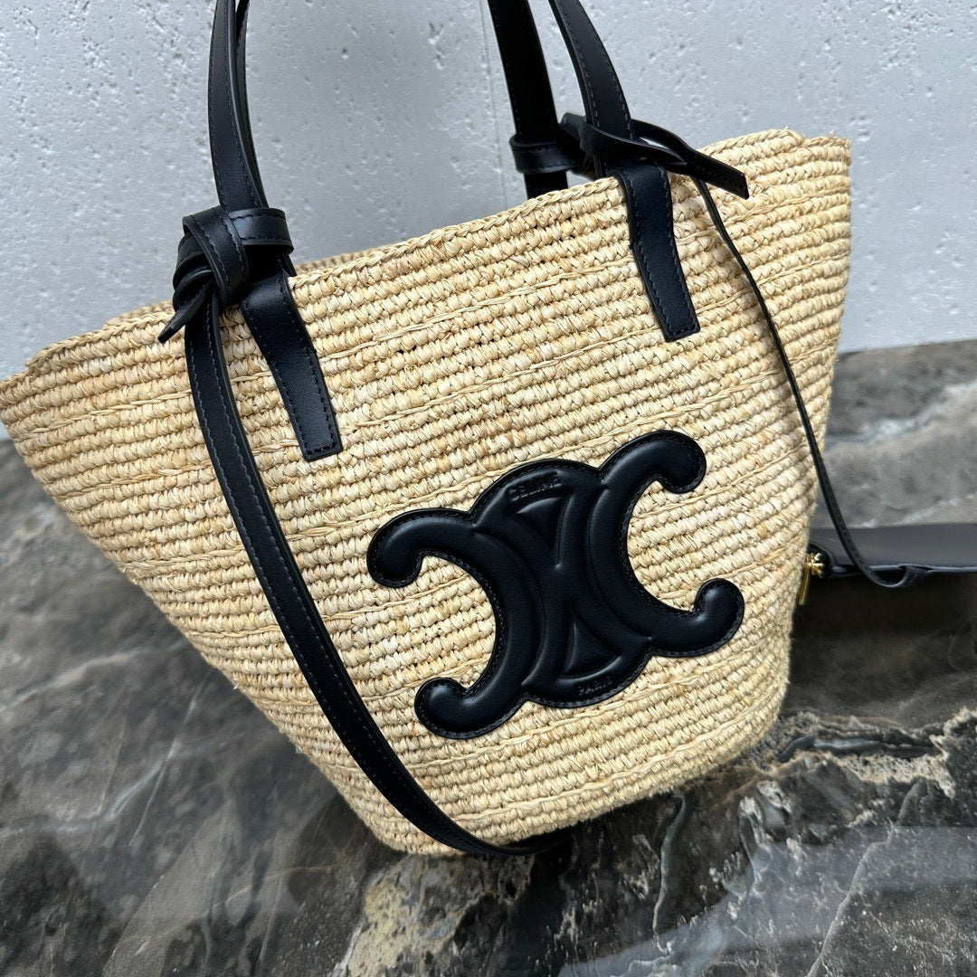 TEEN Plant Fiber & Calfskin Soft Classic Basket Bag  (Premium Quality)