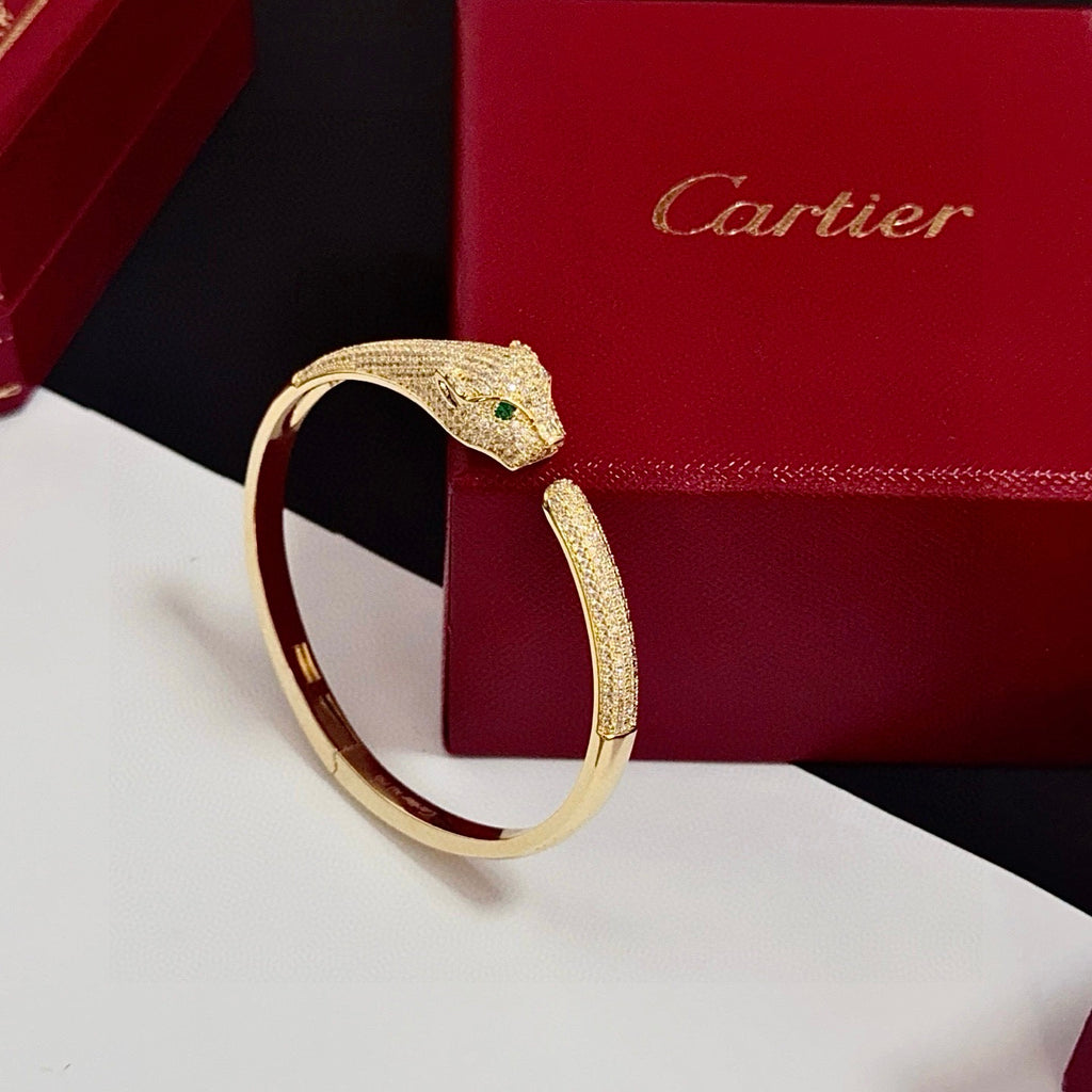 Elegant Panther Head-Inspired Diamond Bangle