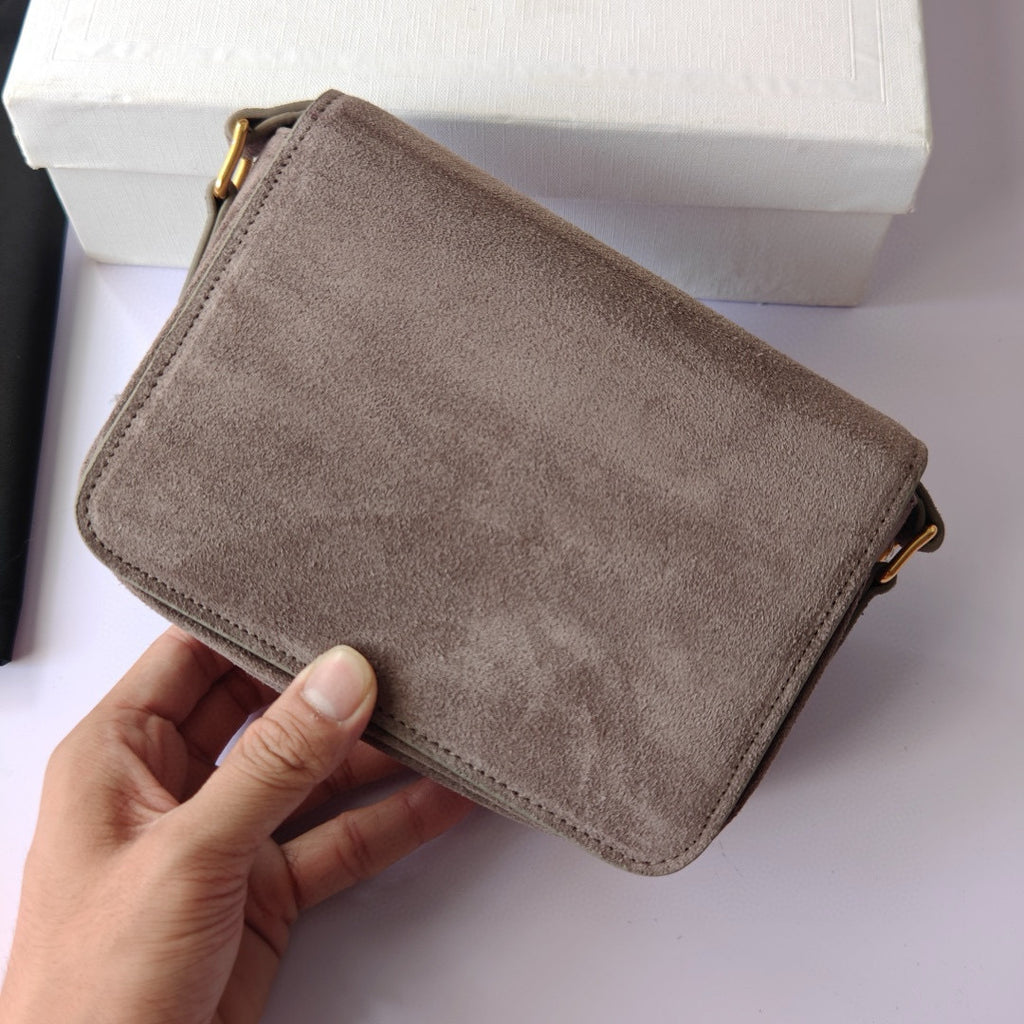 Premium Grey Flap Shoulder Bag – Suede Finish (Large Size)