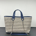 Inspired Striped Quilted Denim Beach Tote Bag