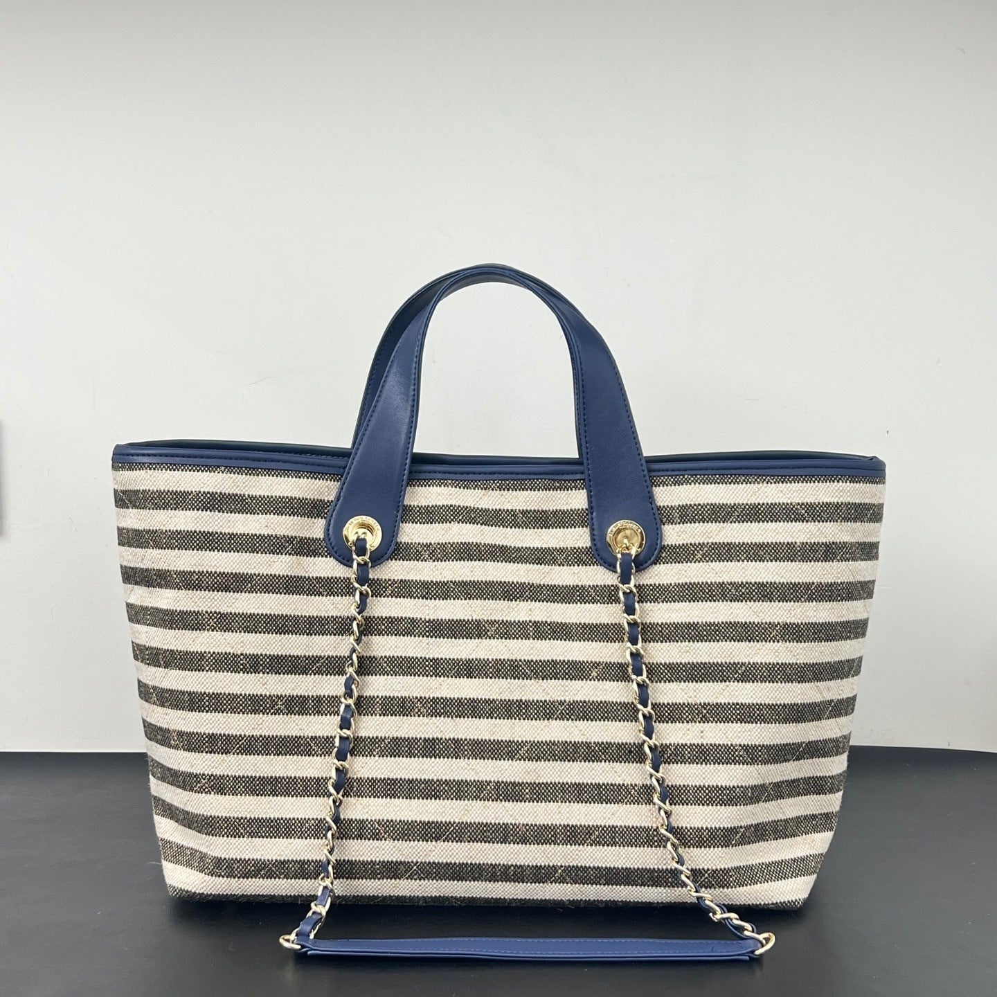 Inspired Striped Quilted Denim Beach Tote Bag