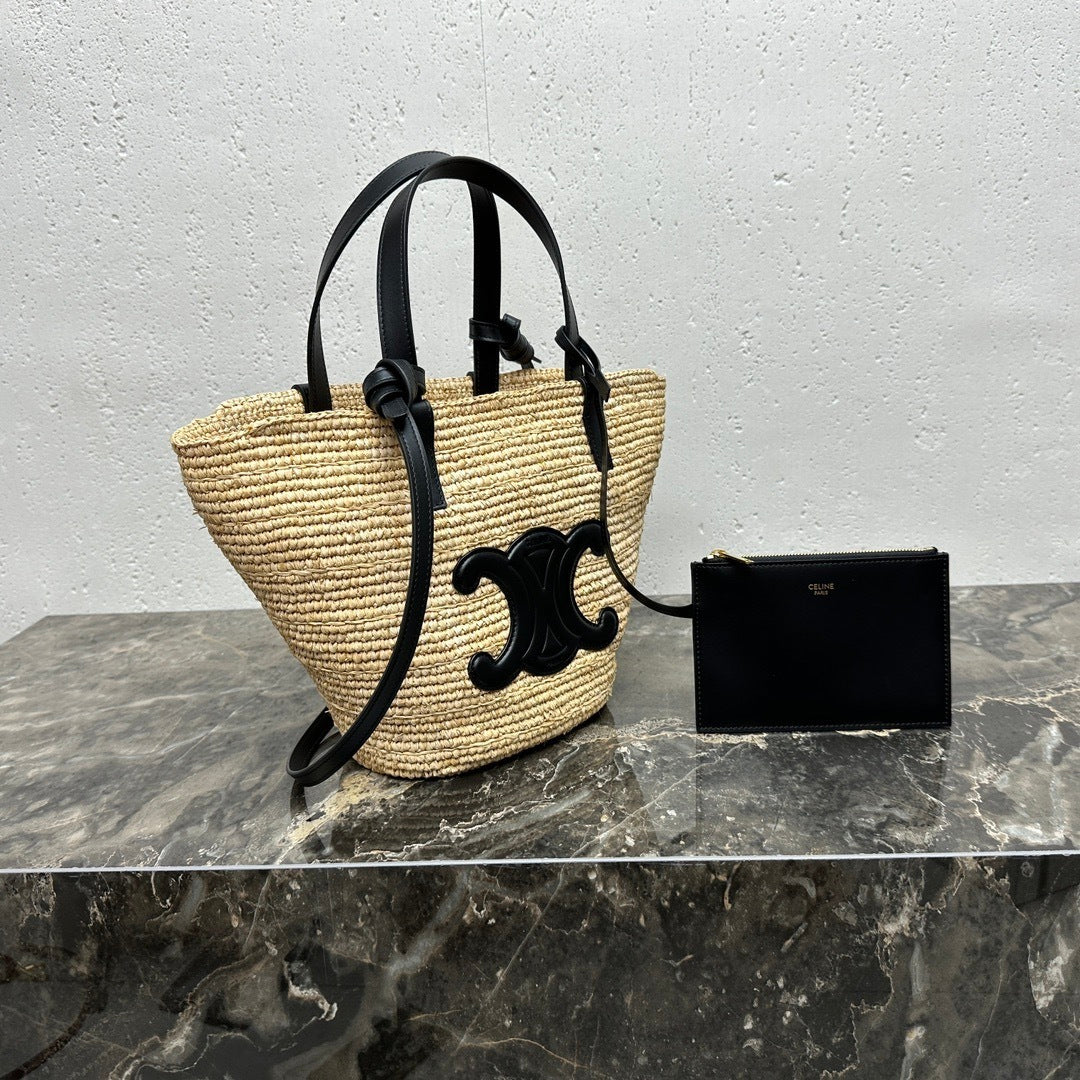 TEEN Plant Fiber & Calfskin Soft Classic Basket Bag  (Premium Quality)