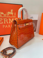 28cm Crocodile-Embossed Leather Top-Handle & Shoulder Bag