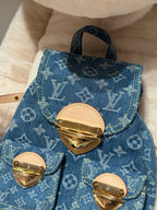Washed Monogram-Texture Denim Backpack — 26cm