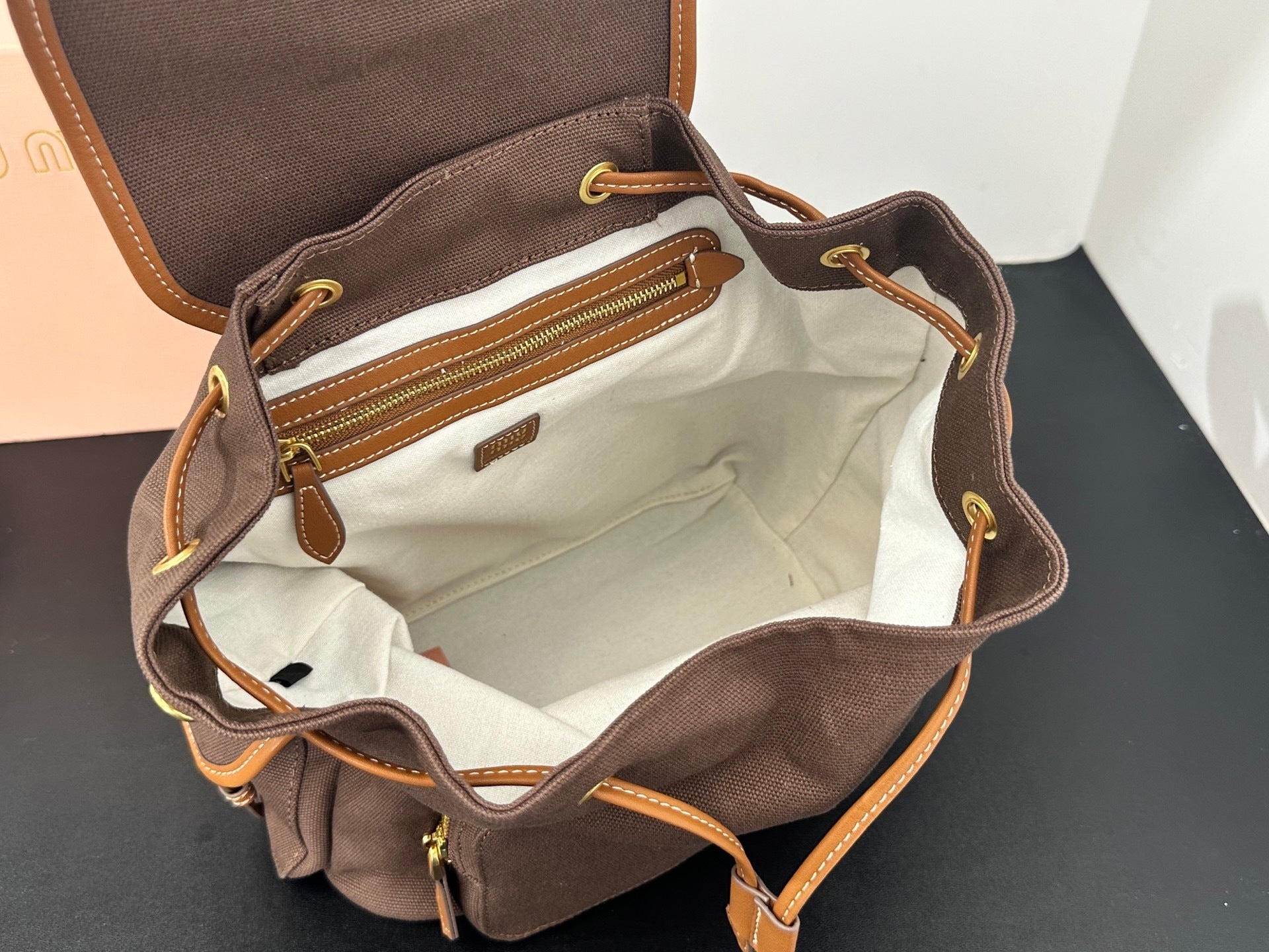 Large Canvas & Leather Backpack – Collegiate Style, 29.5cm