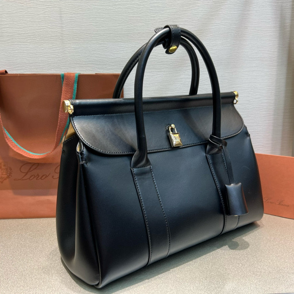 Smooth Calfskin Loom Tote Bag – Black