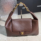 Oversized Soft Leather Hobo Shoulder Bag with Chunky Chain – 43cm
