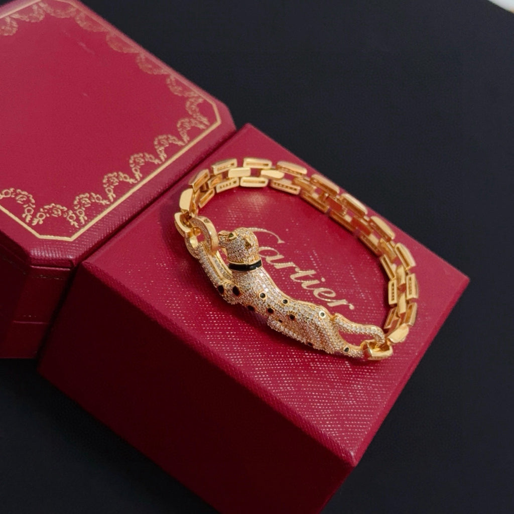 Elegant Panther Head-Inspired Diamond Bangle