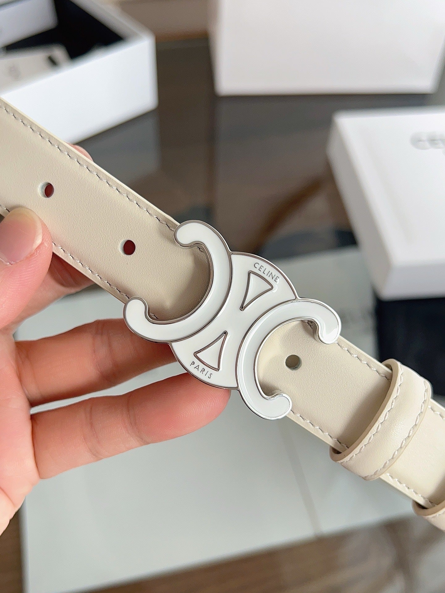 New Women’s Leather Belt — Enamel Signature Buckle