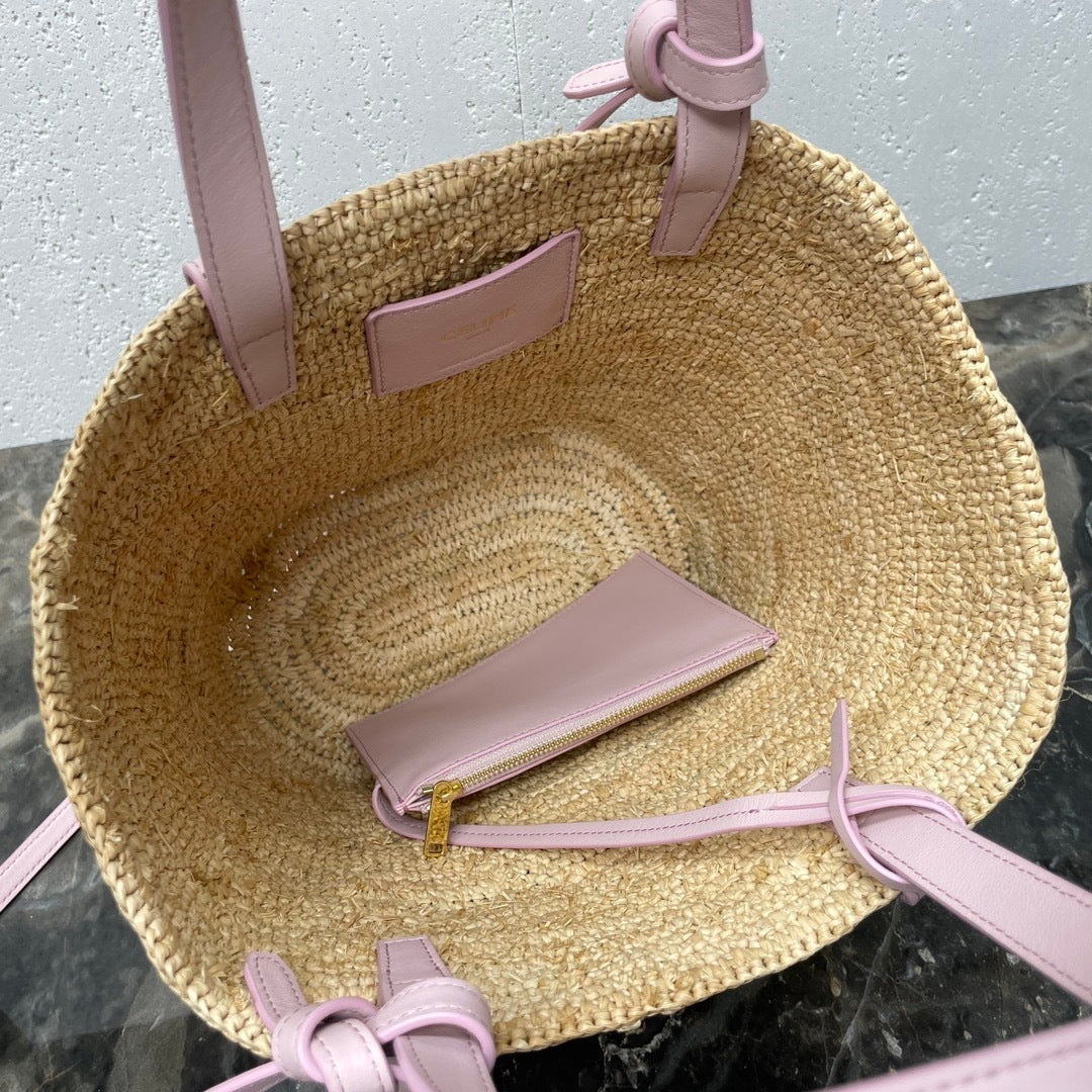 TEEN Plant Fiber & Calfskin Soft Classic Basket Bag  (Premium Quality)