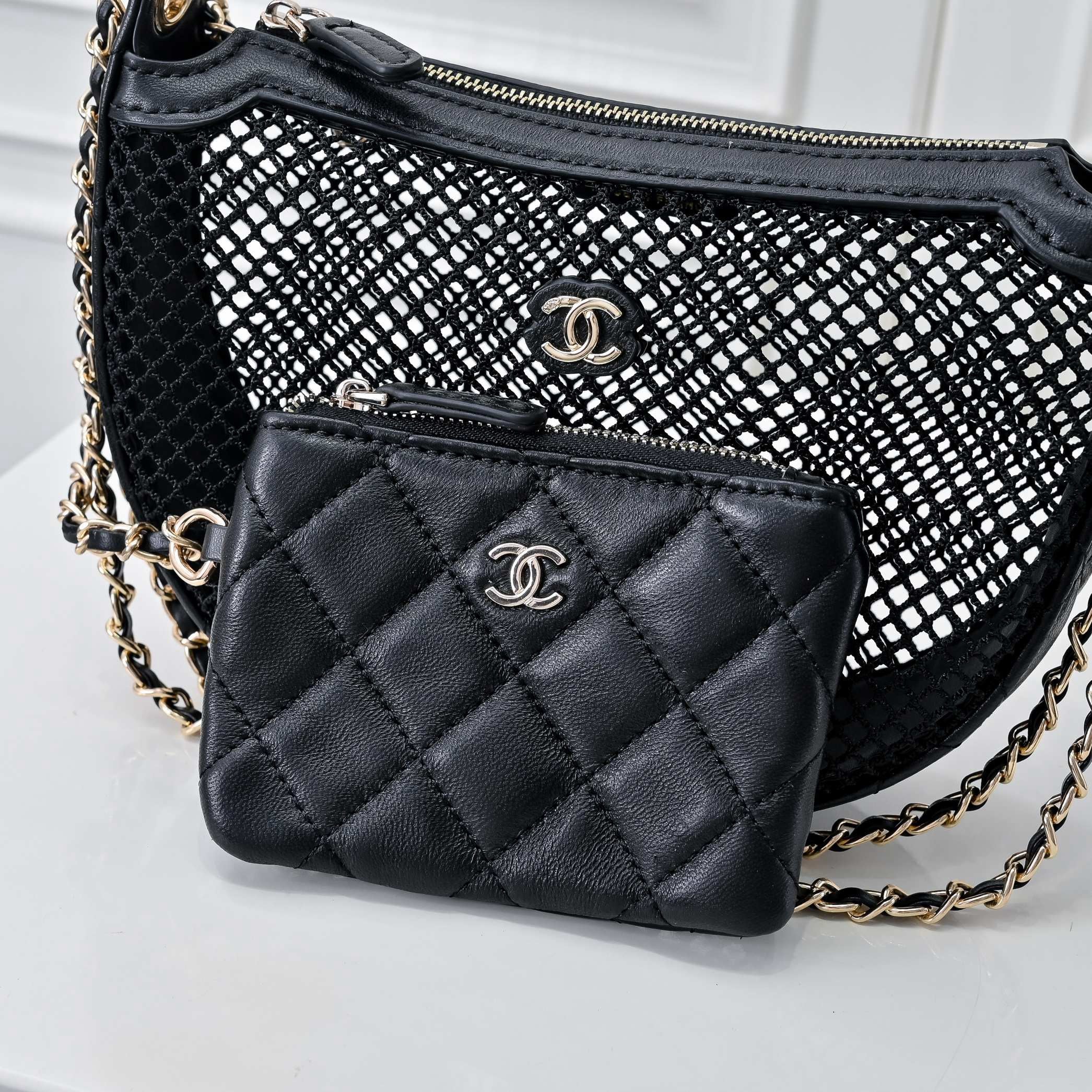 Mesh & Leather Chain Bag