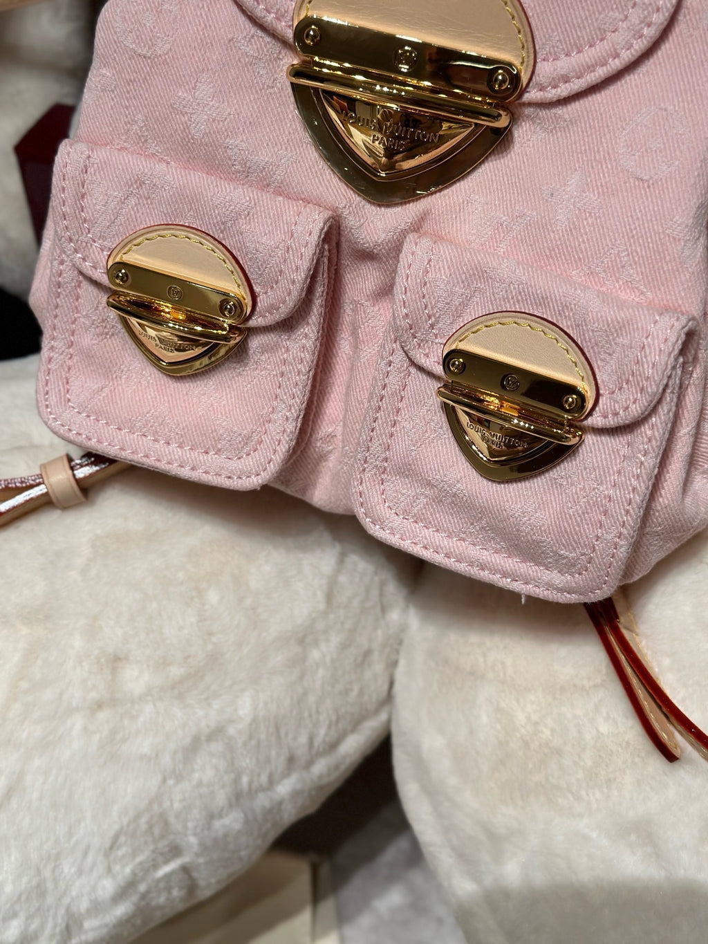 Washed Monogram-Texture Denim Backpack — 26cm