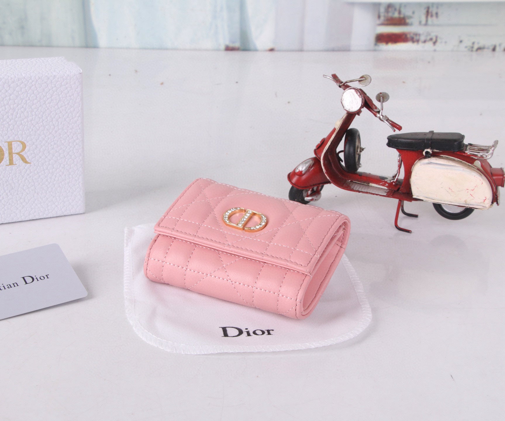Premium Lambskin Compact Wallet with Crystal Hardware – New Season Collection