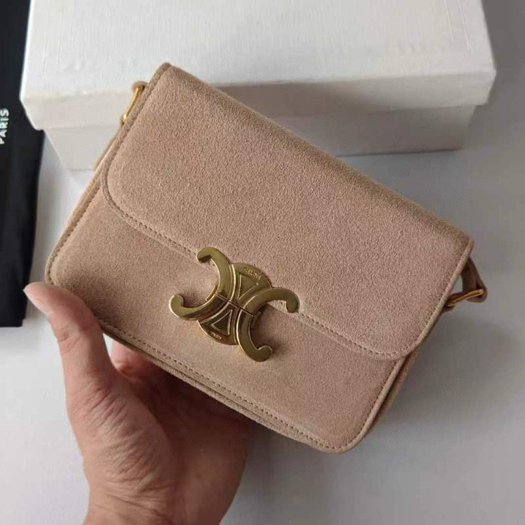 Premium Apricot Flap Shoulder Bag – Suede Finish (Large Size)