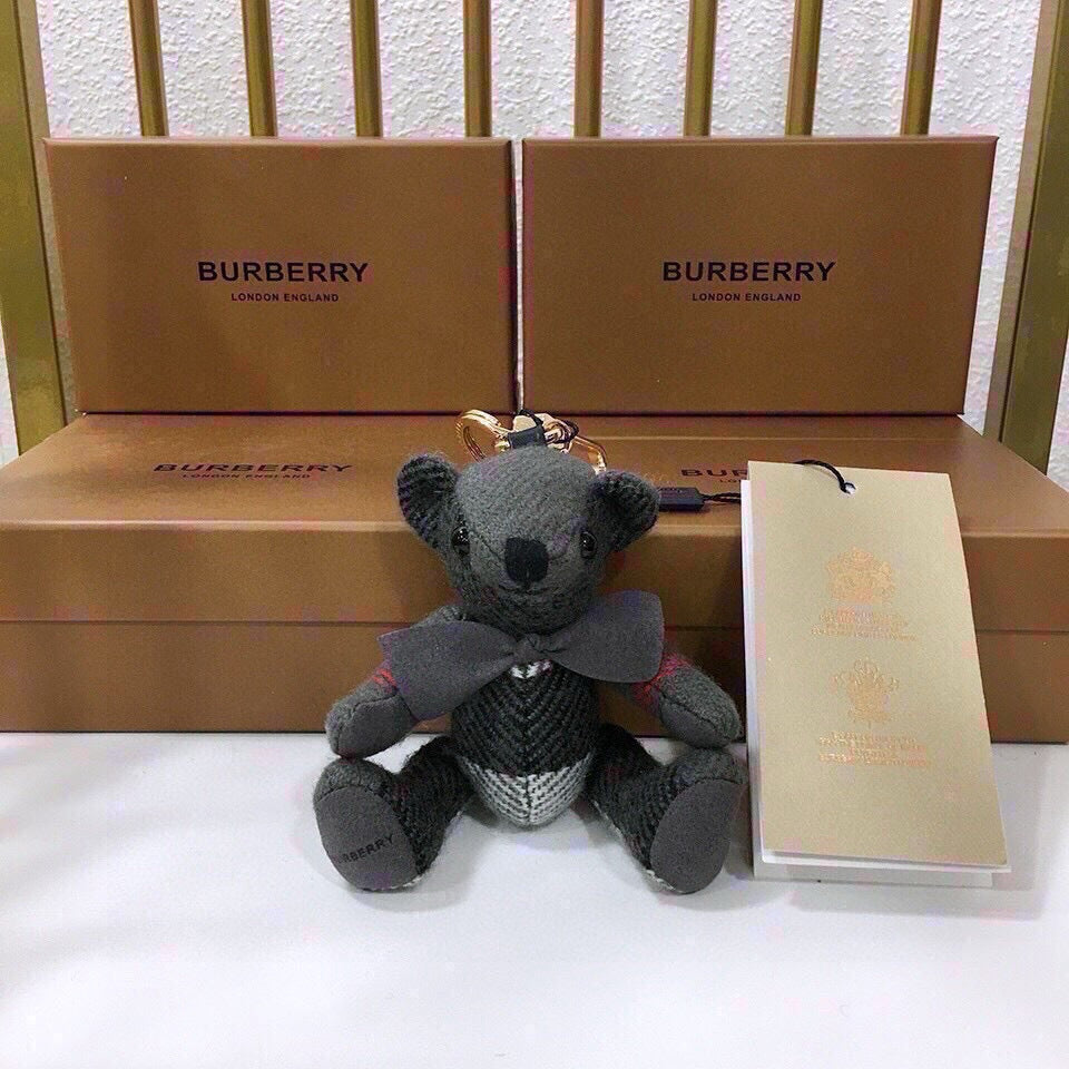 Cashmere Check Teddy Charm – Premium Bag & Key Accessory