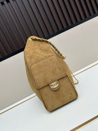 Large Suede Hobo Bucket Bag | Quilted Texture