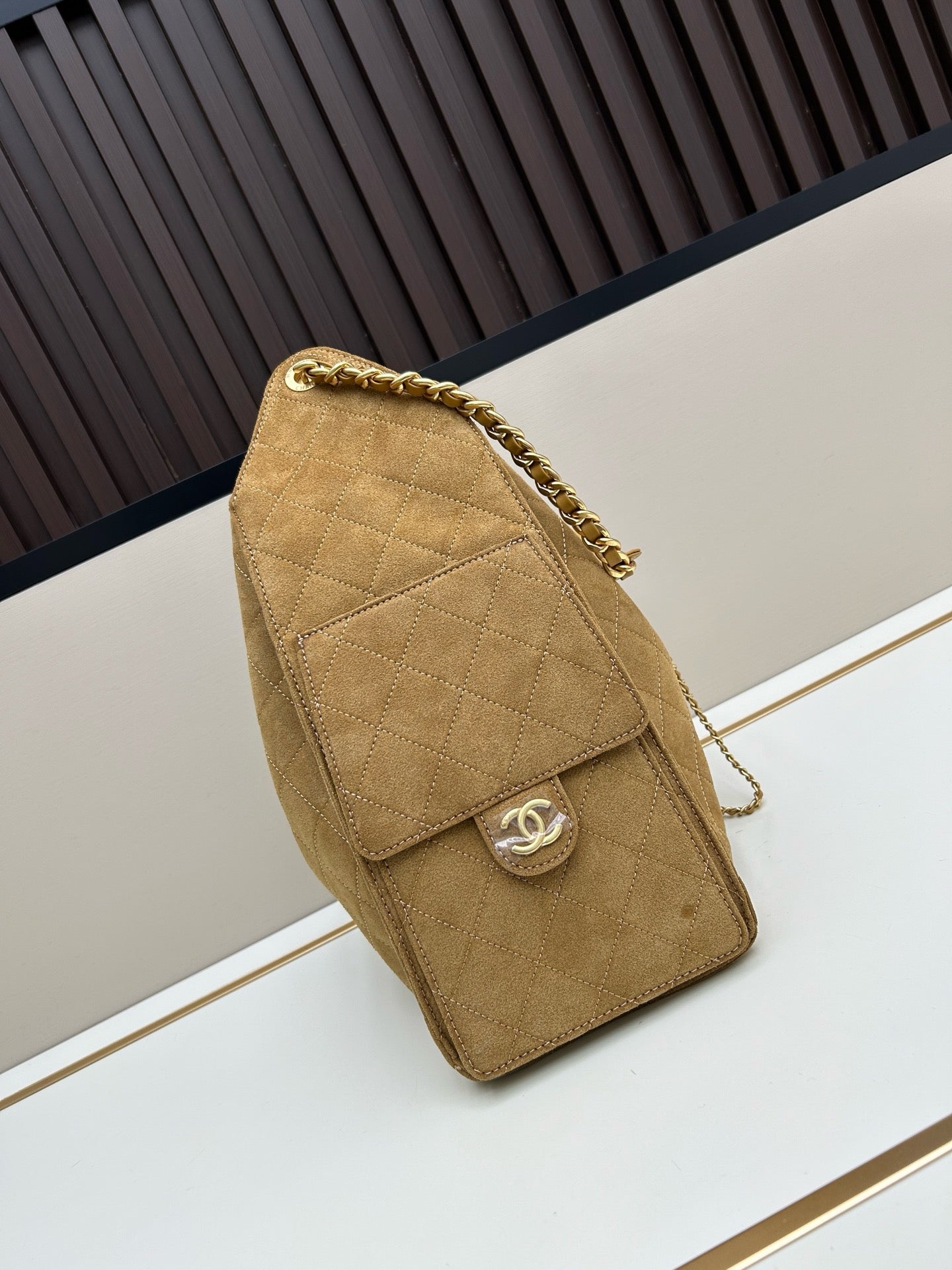 Large Suede Hobo Bucket Bag | Quilted Texture