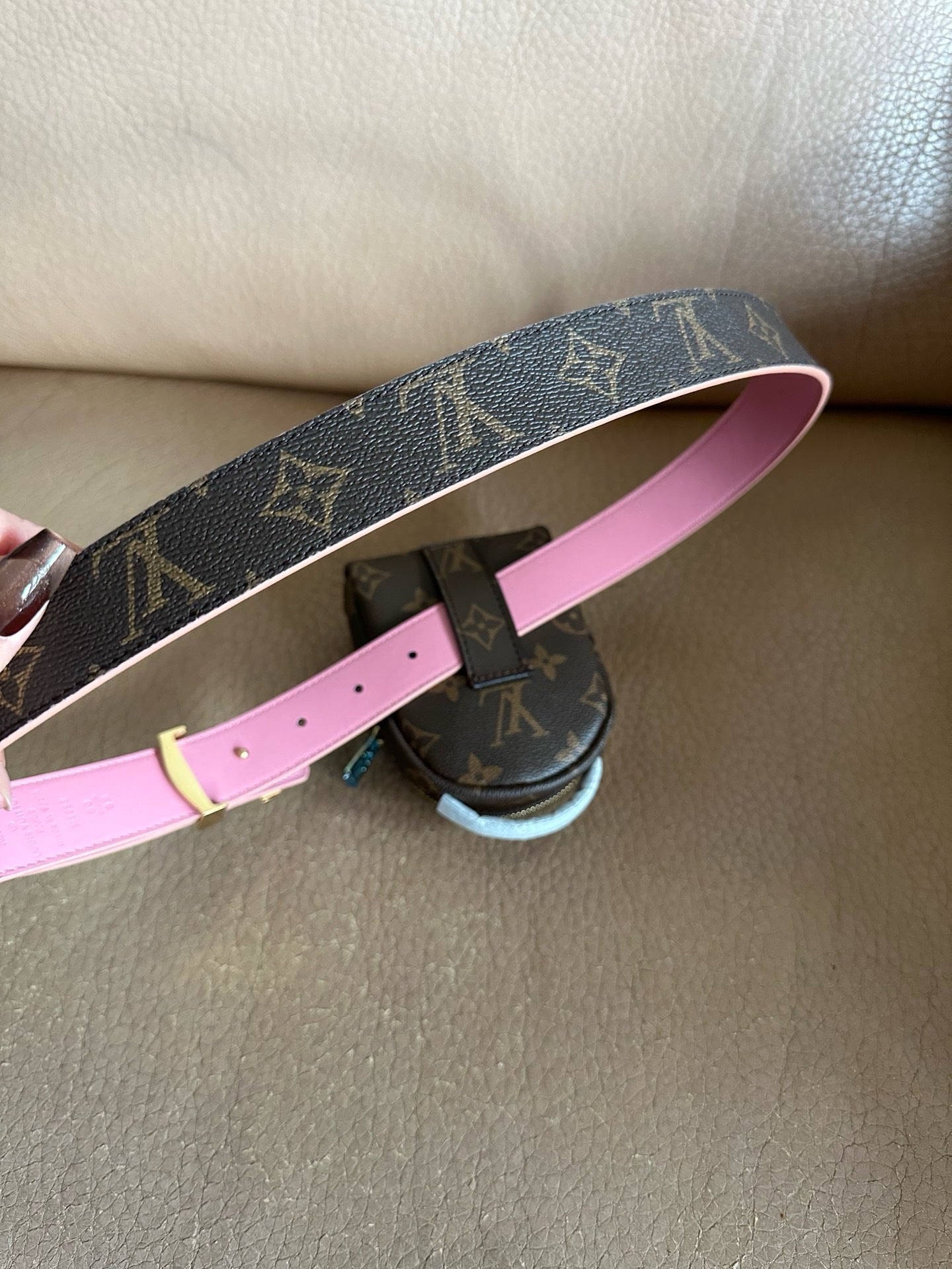 Premium Monogram Belt with Mini Waist Bag (Pink Accent)