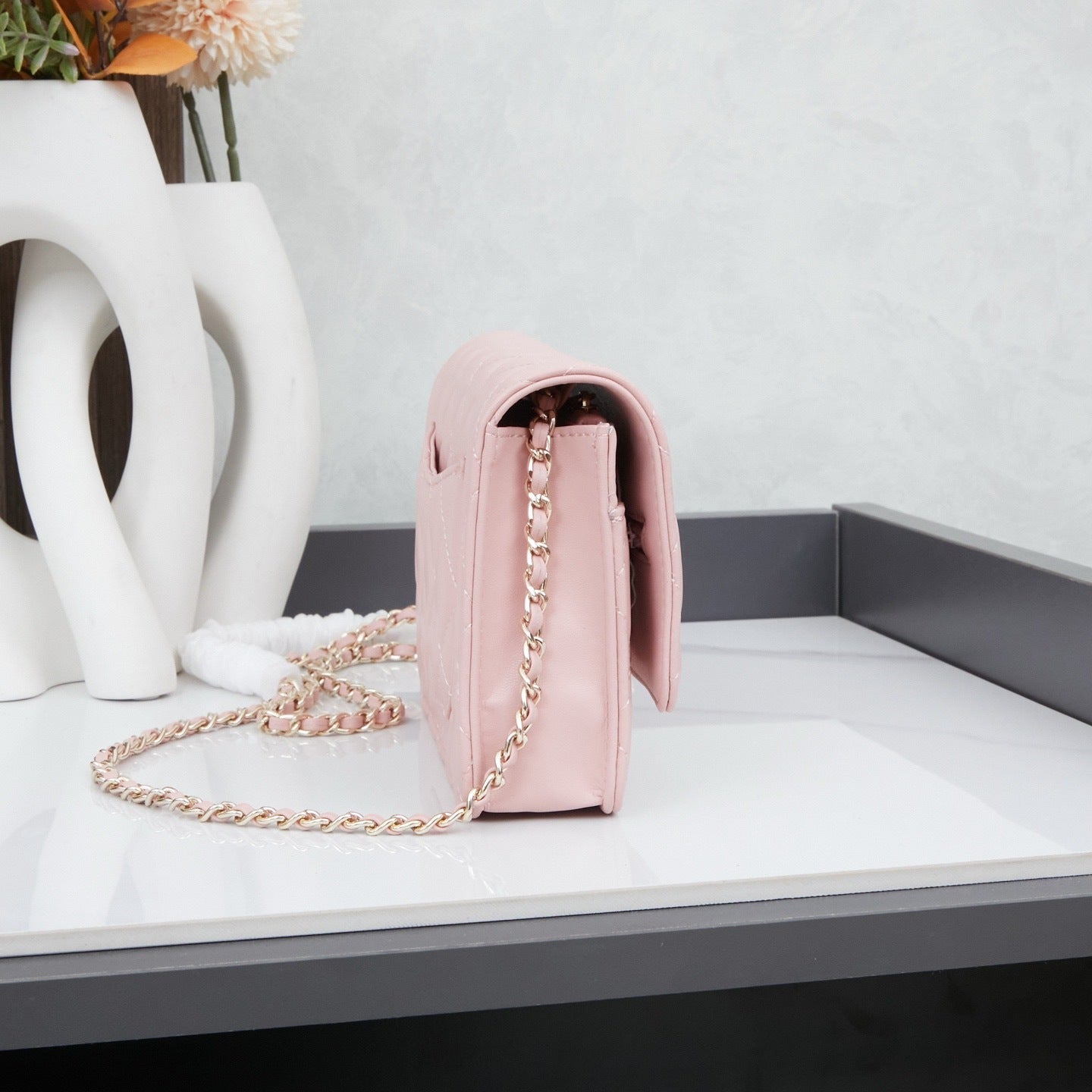 Quilted Calfskin Wallet-On-Chain Bag