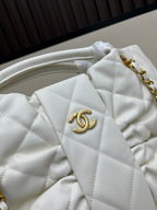 Large Bow-Detail Quilted Leather Shoulder Bag – Soft Padded Finish