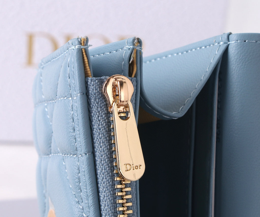 Premium Lambskin Compact Wallet with Crystal Hardware – New Season Collection