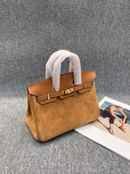Suede B*K Tote Bag with Double Shoulder Straps – 25/30 cm