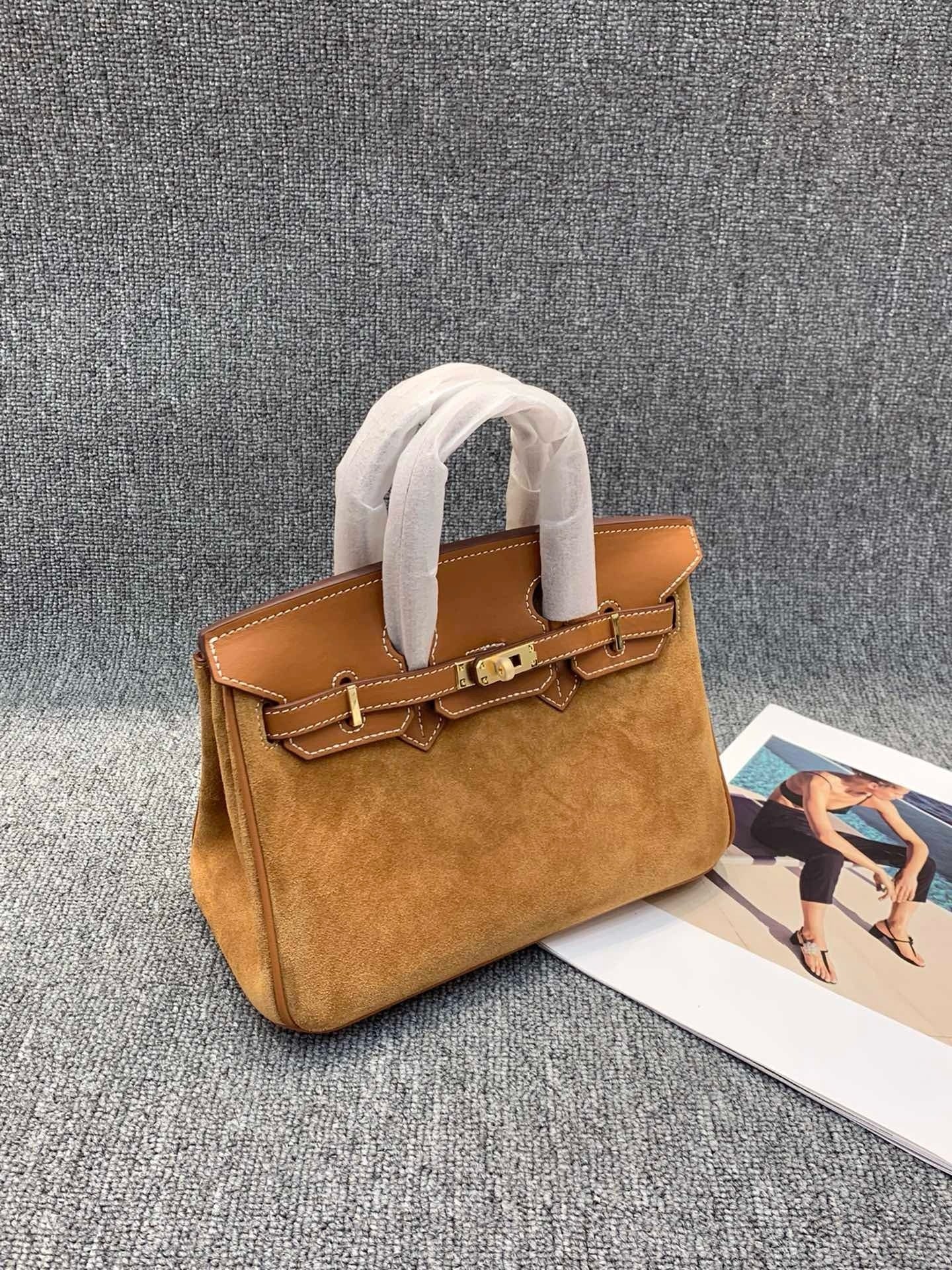 Suede B*K Tote Bag with Double Shoulder Straps – 25/30 cm