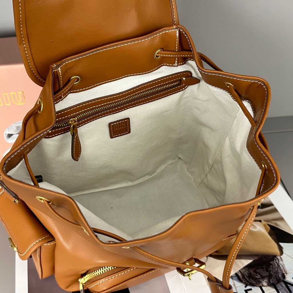 Compact Leather & Canvas Backpack – Two-Tone Design, 29.5cm