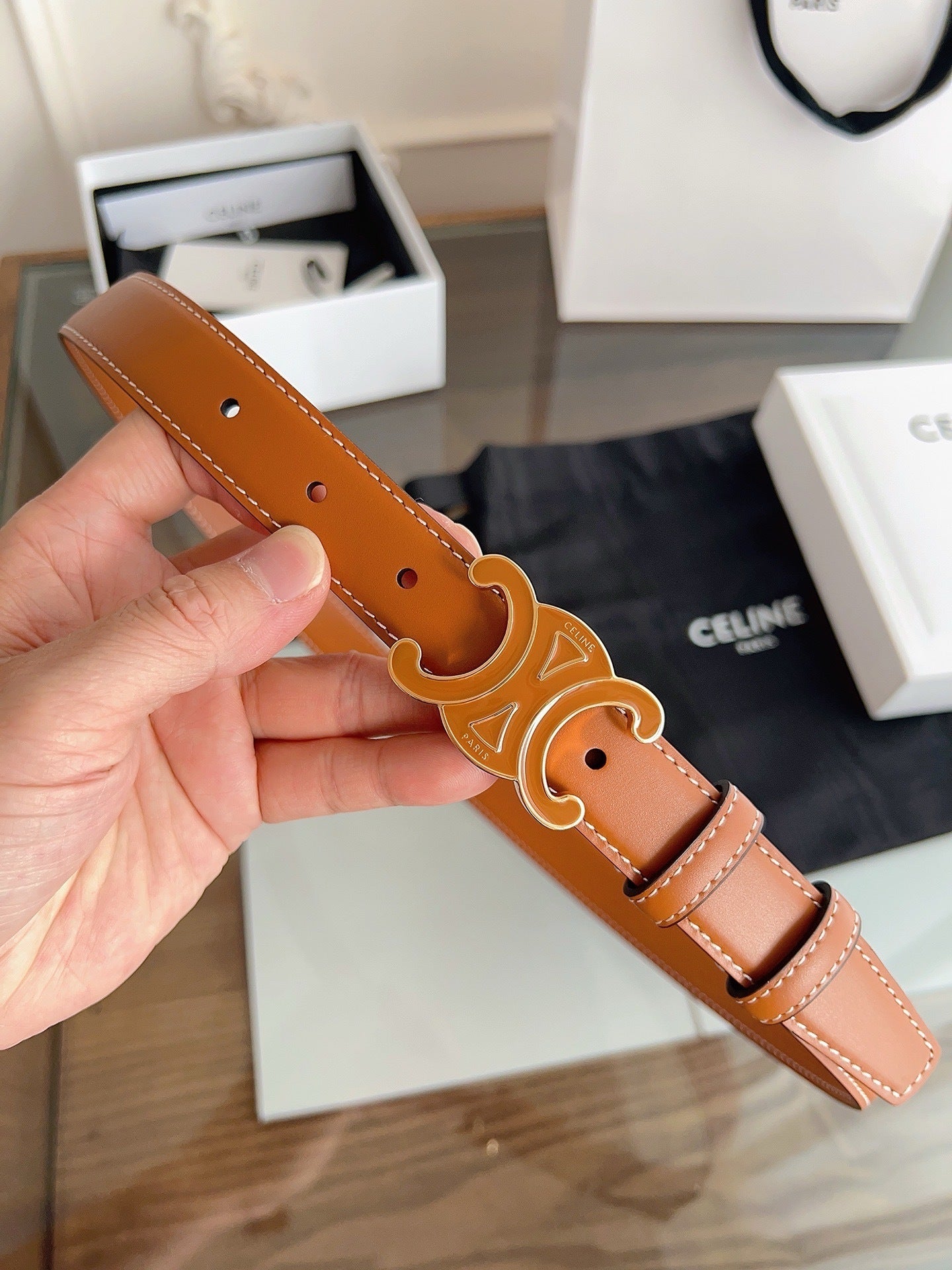 New Women’s Leather Belt — Enamel Signature Buckle
