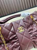 Large Bow-Detail Quilted Leather Shoulder Bag – Soft Padded Finish