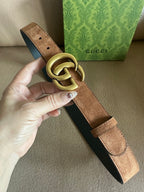 Suede-Finish Leather Belt — Retro Metal Buckle