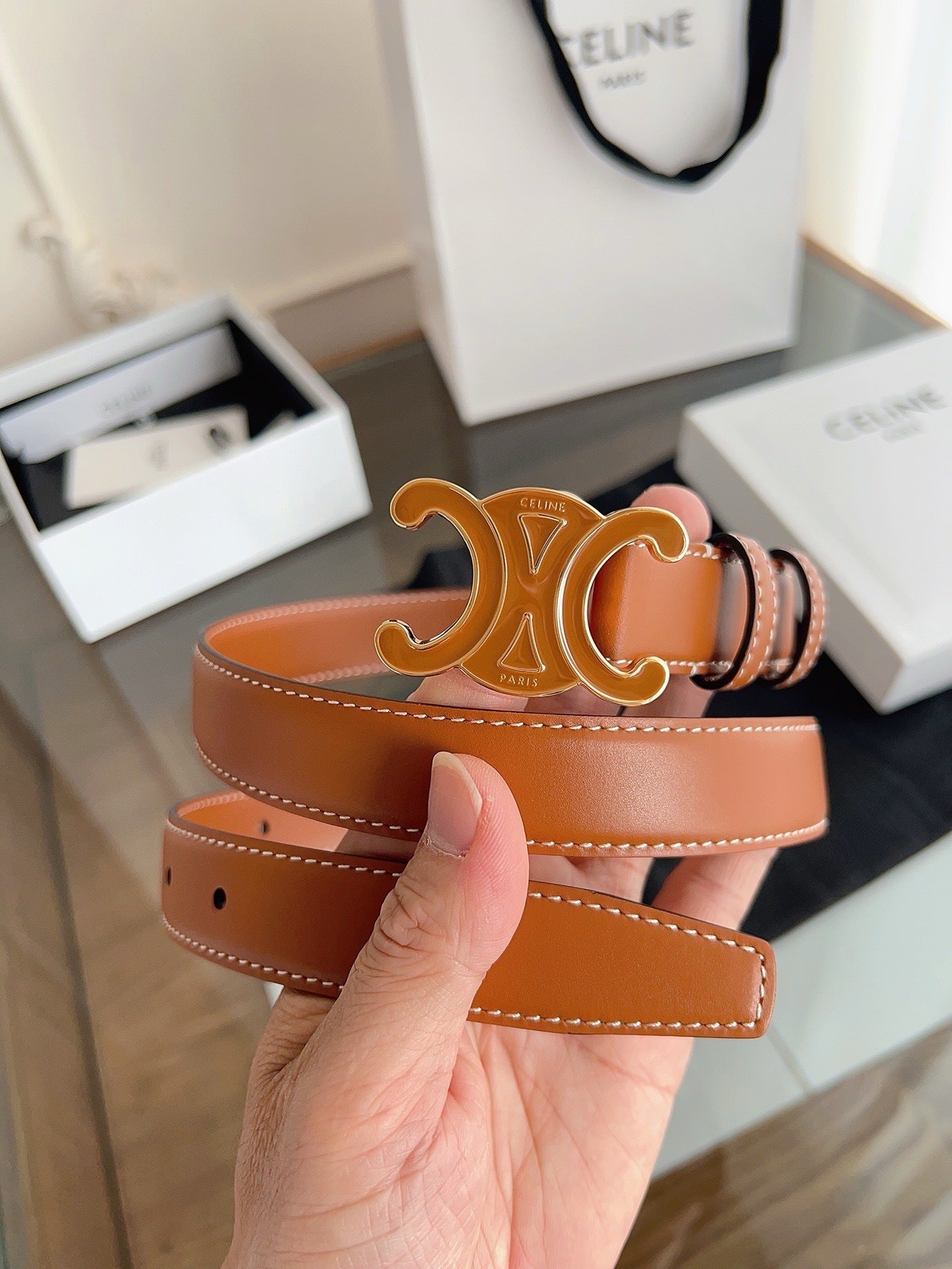 New Women’s Leather Belt — Enamel Signature Buckle