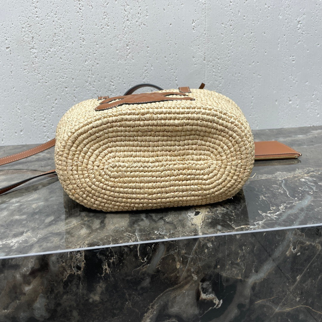 TEEN Plant Fiber & Calfskin Soft Classic Basket Bag  (Premium Quality)