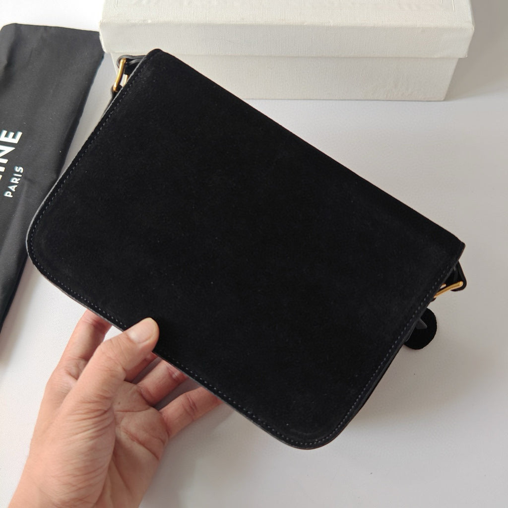 Premium Black Flap Shoulder Bag – Suede Finish (Large Size)