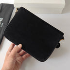 Premium Black Flap Shoulder Bag – Suede Finish (Large Size)