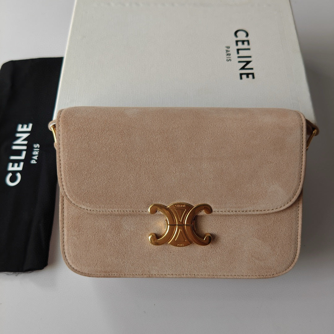 Premium Apricot Flap Shoulder Bag – Suede Finish (Large Size)