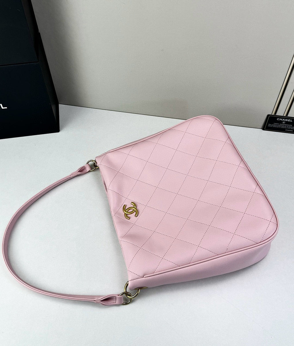 Handcrafted Quilted Hobo Bag with Woven Chain Strap