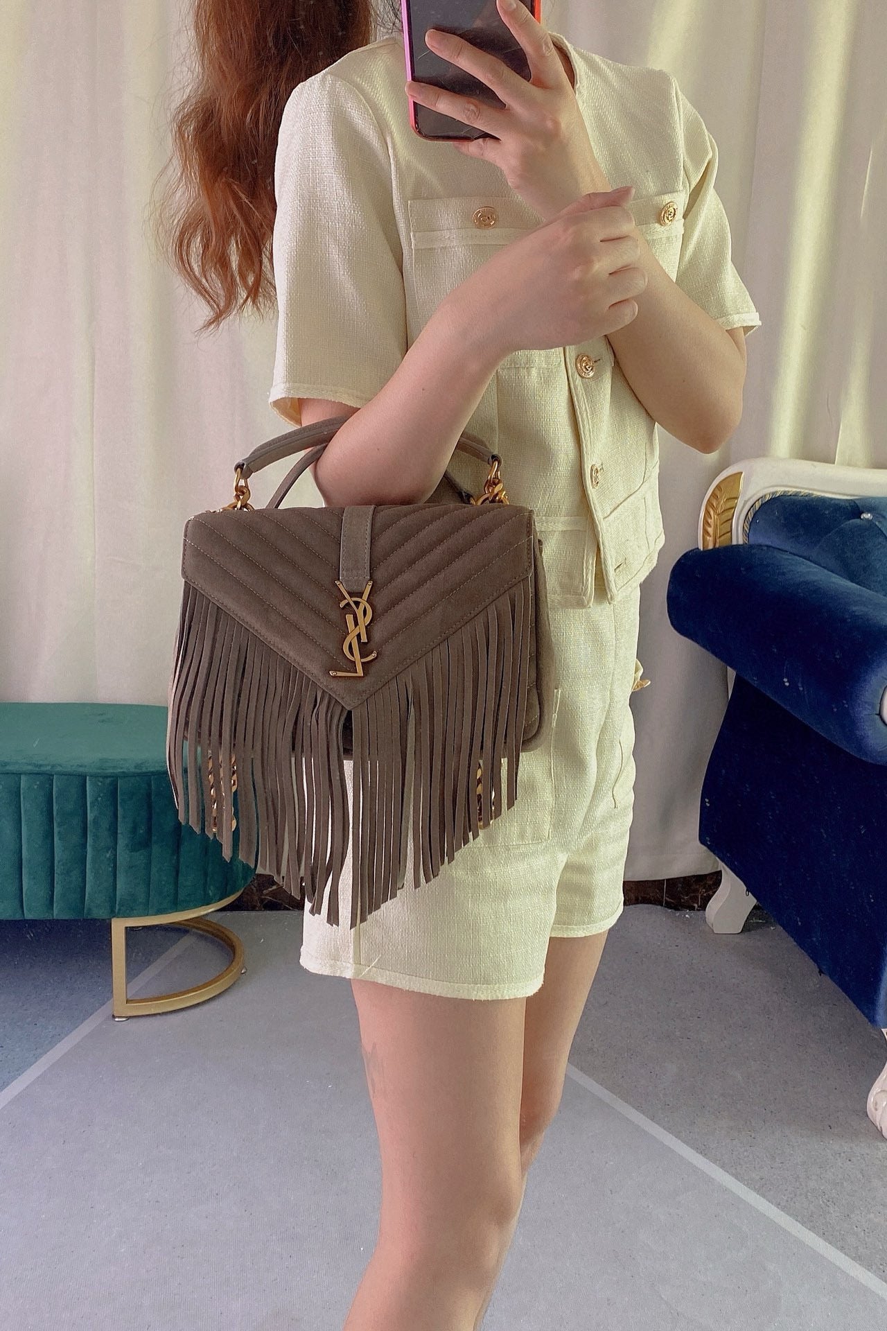 Monogram Messenger Bag | Suede with Tassel Accent