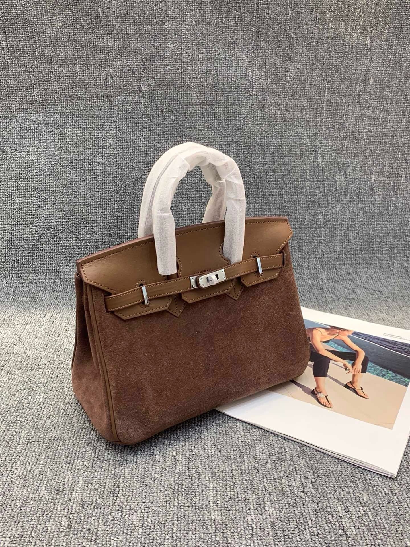 Suede B*K Tote Bag with Double Shoulder Straps – 25/30 cm