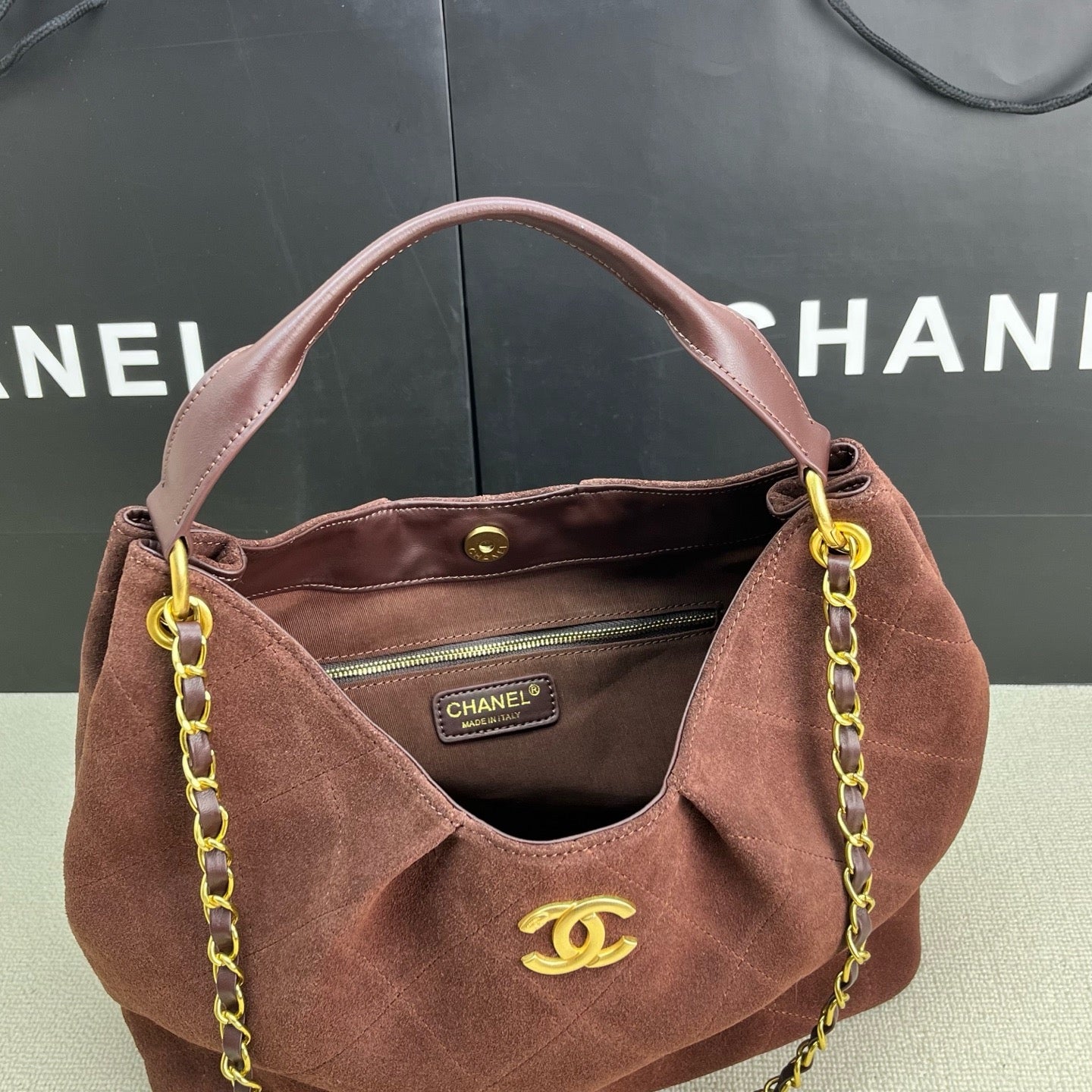 Quilted Suede shoulder bag