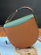 Compact Two-Tone Leather Shoulder Bag – Adjustable Strap, 17.8cm